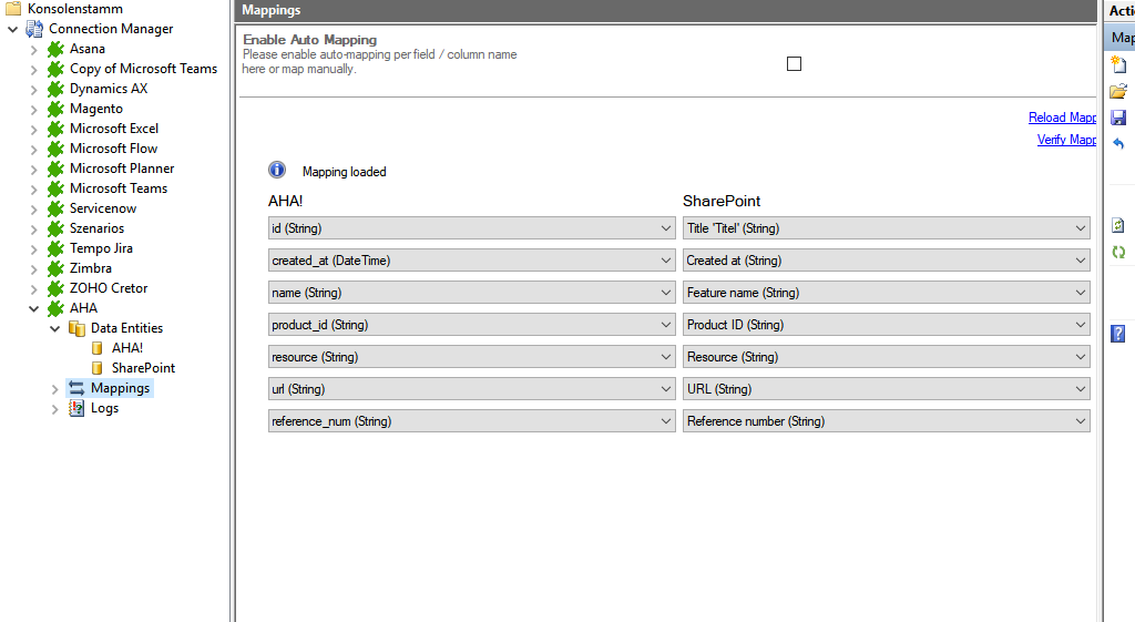 Mapping in the Layer2 Cloud Connector for aha! data integration