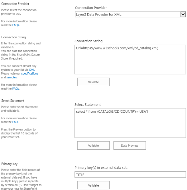 XML connection configuration BDLC