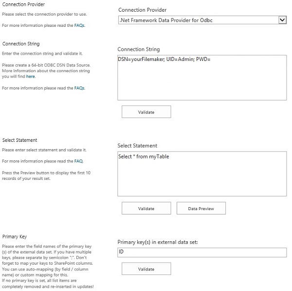 Configuration Sample of ODBC