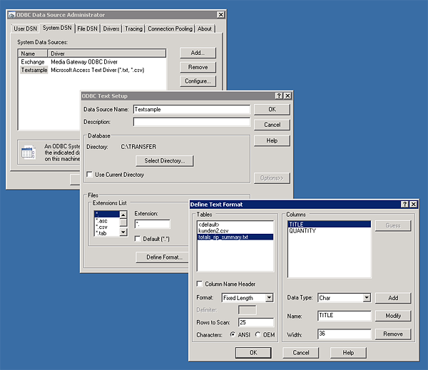 ODBC Settings to integrate a text file into SharePoint list