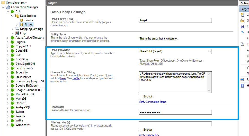 Step 3 ActCRM integration target setup