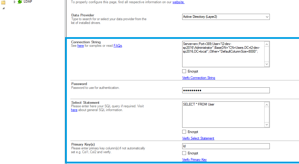 Step 2.5 Active Directory integration connection string setup