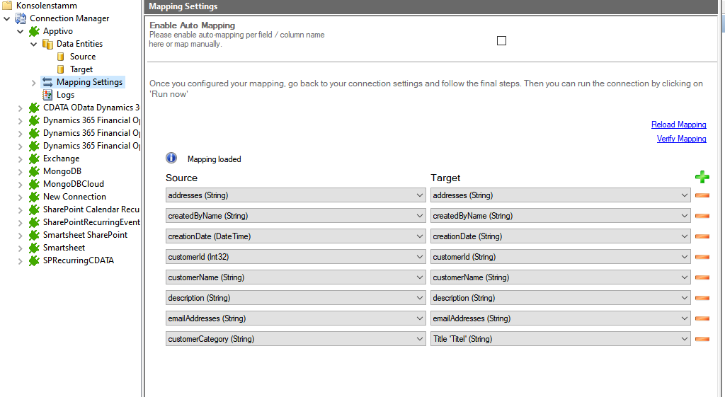 Mapping in the Layer2 Cloud Connector for apptivo data integration