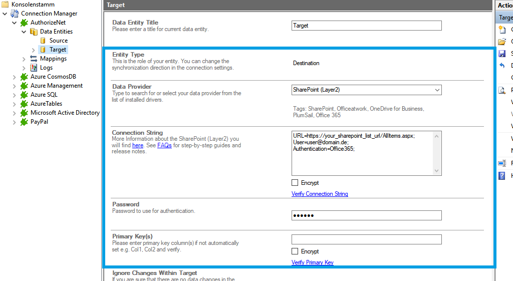 Step 3 AuthorizeNet integration target setup