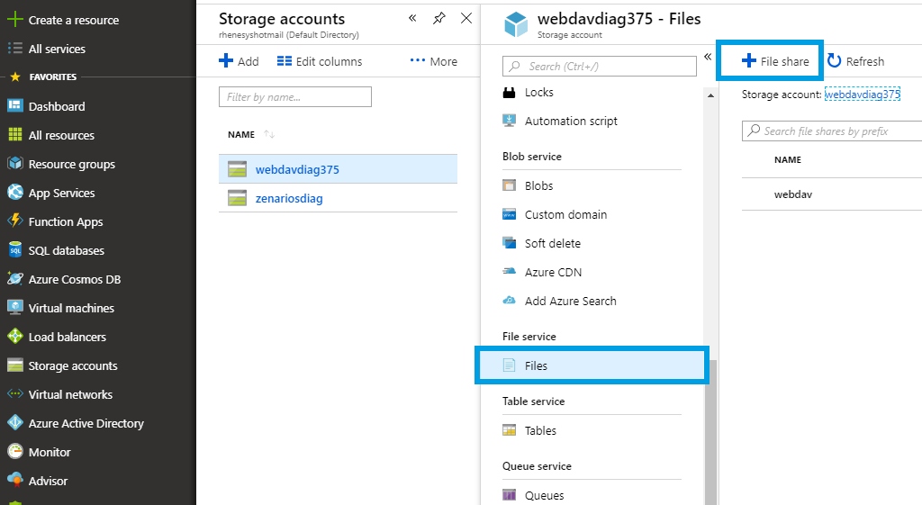 Azure create file share