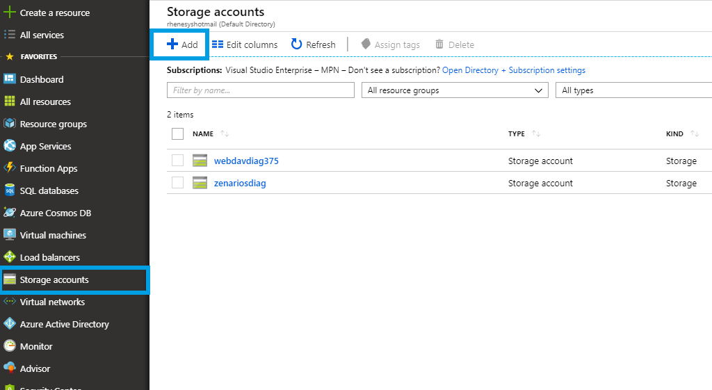 Azure create storage