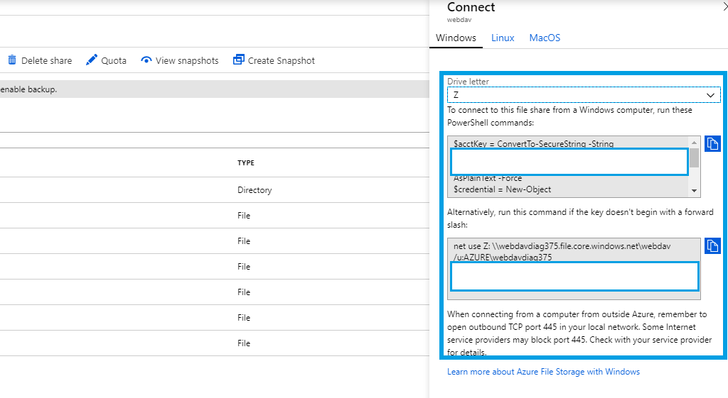 Azure mapping folder