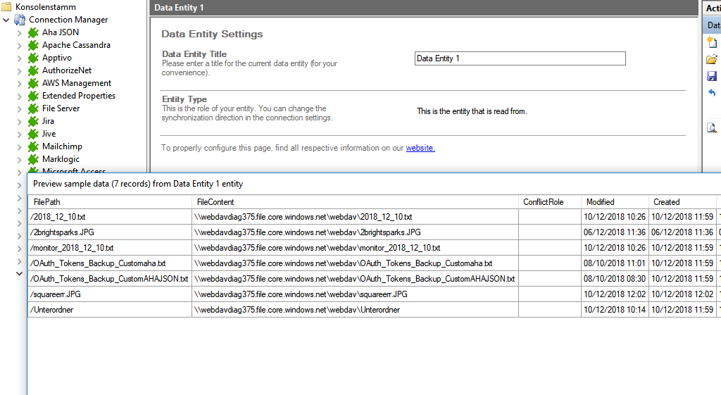 Preview data of Azure file storage integration Preview data of Azure File Storage integration in the Layer2 Cloud Connector