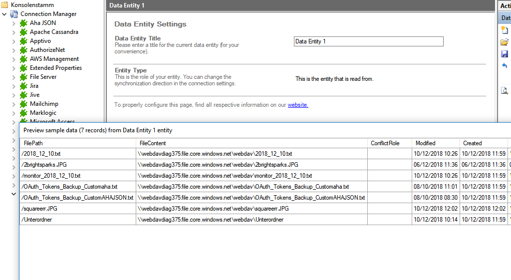 Preview data of Azure File Storage integration in the Layer2 Cloud Connector