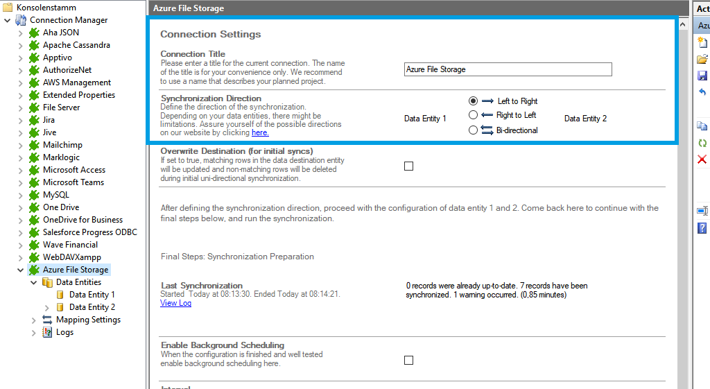 Step 1 Azure file storage connection setup Connection setup for Azure File Storage in the Layer2 Cloud Connector