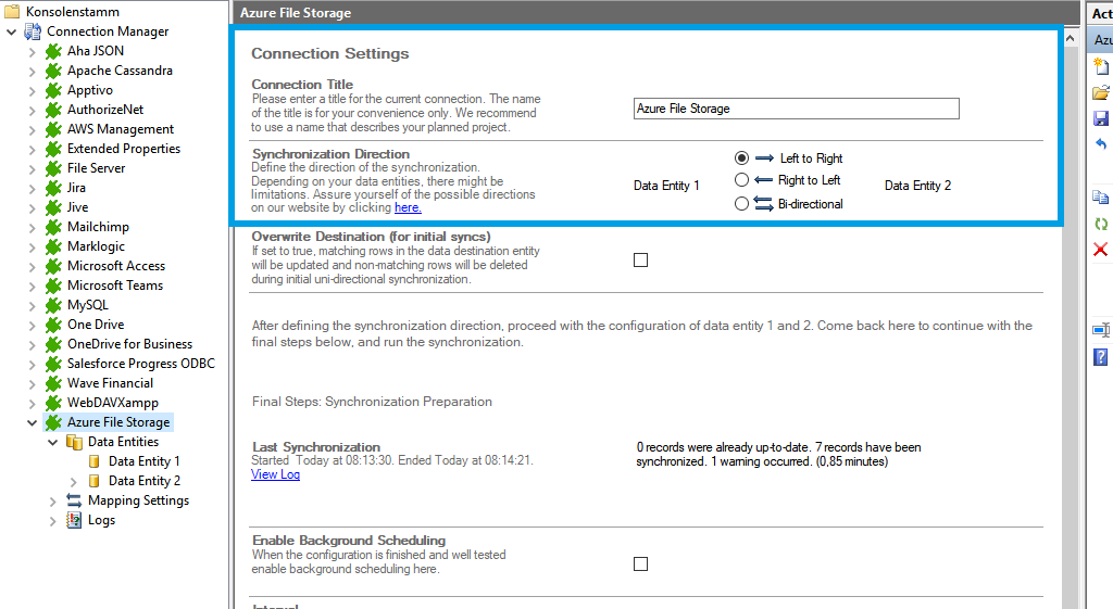 Connection setup for Azure File Storage in the Layer2 Cloud Connector