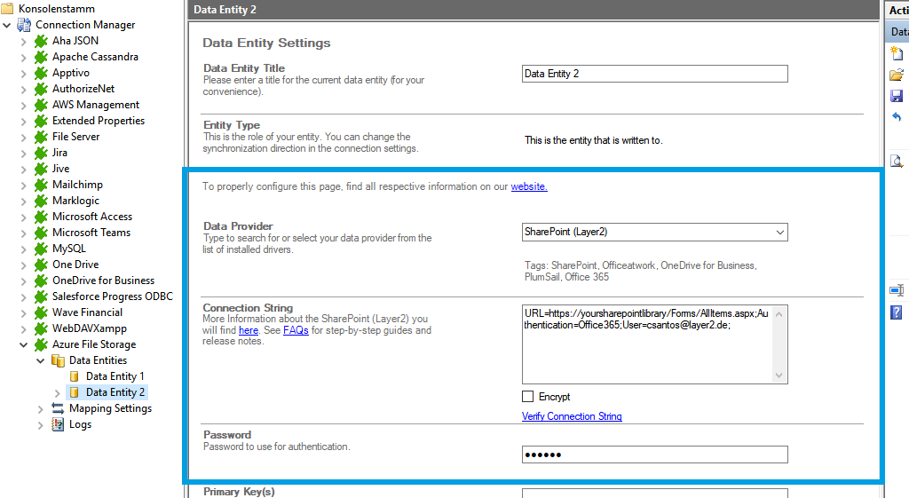 Target setup for Azure File Storage integration in the Layer2 Cloud Connector