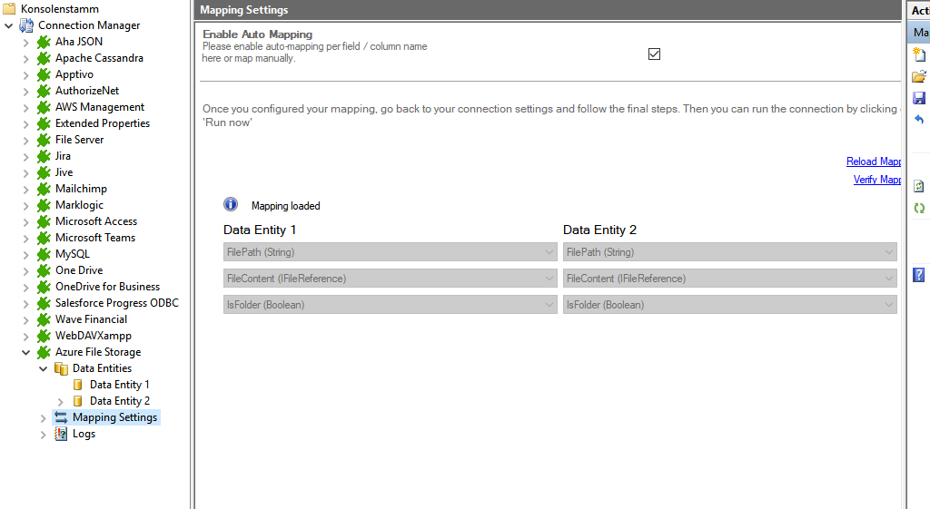 Step 4 Azure file storage integration mapping Mapping in the Layer2 Cloud Connector for Azure File Storage data integration