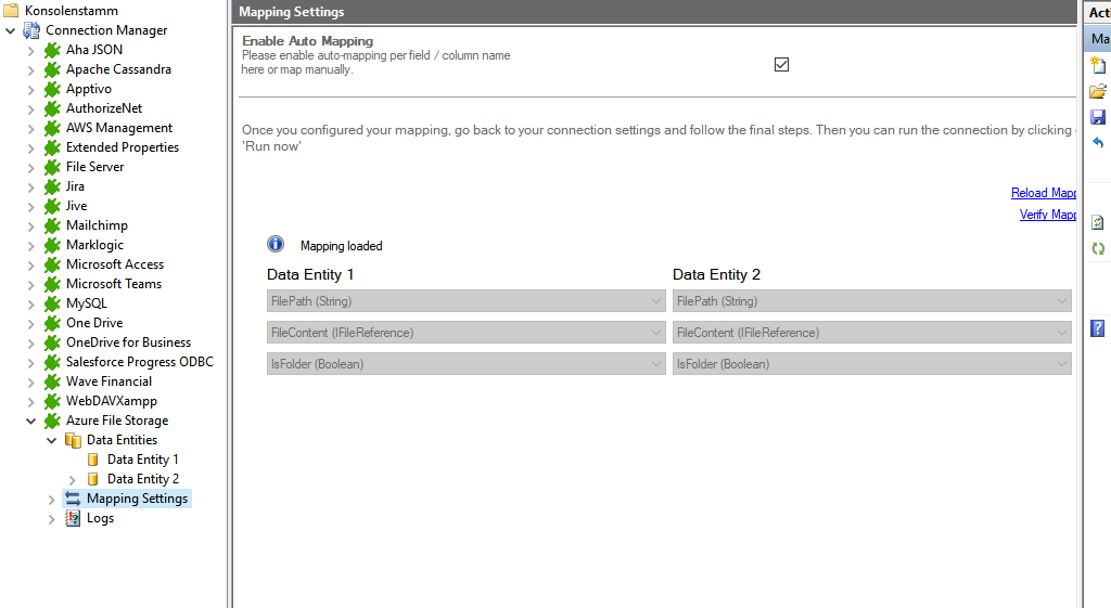 Mapping in the Layer2 Cloud Connector for Azure File Storage data integration