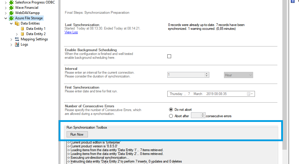 Start the data integration of Azure File Storage