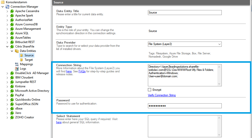 Step 2.5 Citrix ShareFile integration connection string setup