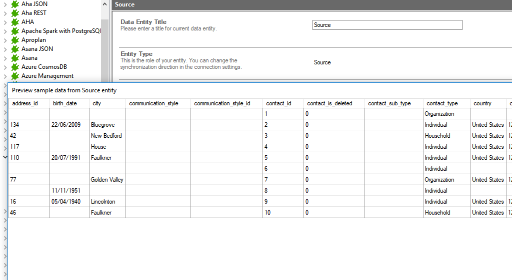 Preview data of CiviCRM integration in the Layer2 Cloud Connector