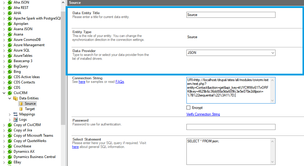 Source setup for CiviCRM integration in the Layer2 Cloud Connector