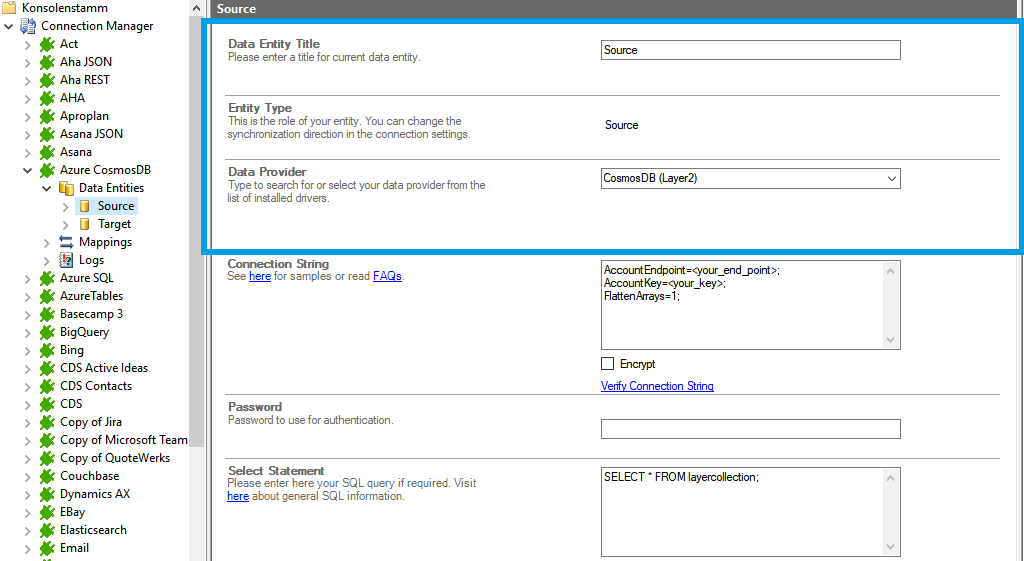 Step 2 CosmosDB integration source setup