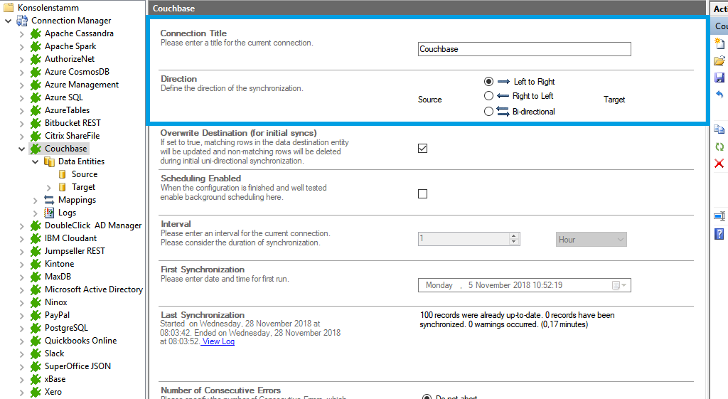 Connection setup for Couchbase in the Layer2 Cloud Connector