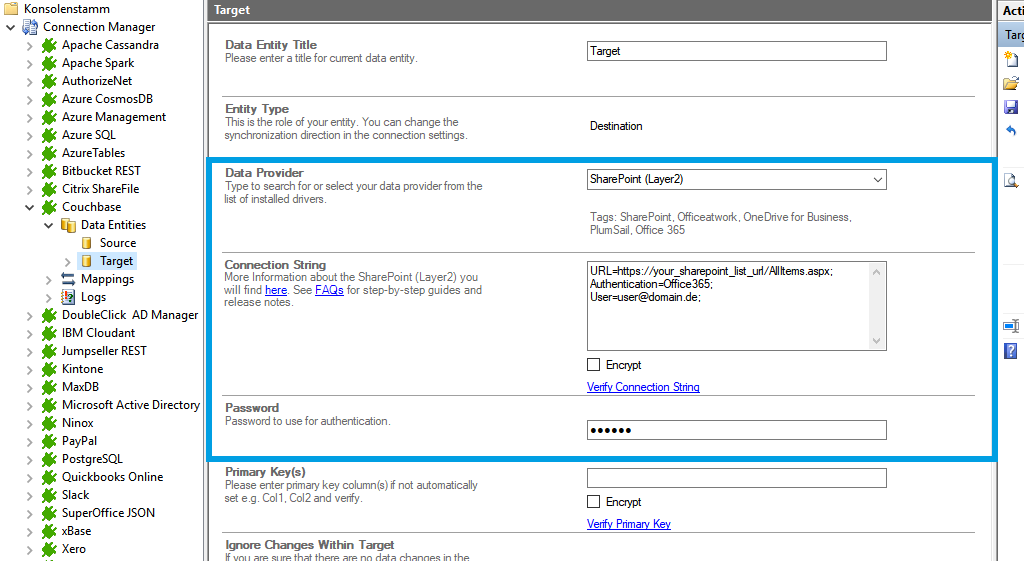 Target setup for couchbase integration in the Layer2 Cloud Connector