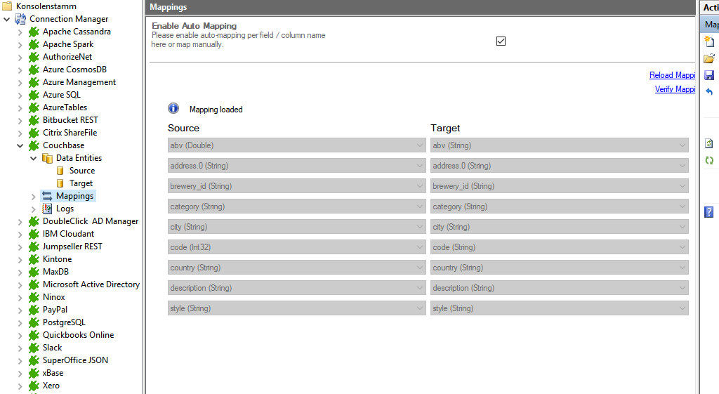 Mapping in the Layer2 Cloud Connector for Couchbase data integration