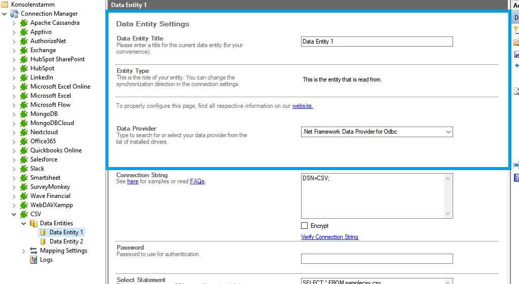 Source setup for csv integration in the Layer2 Cloud Connector