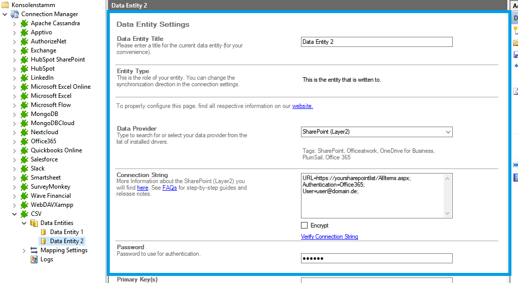 Target setup for csv integration in the Layer2 Cloud Connector