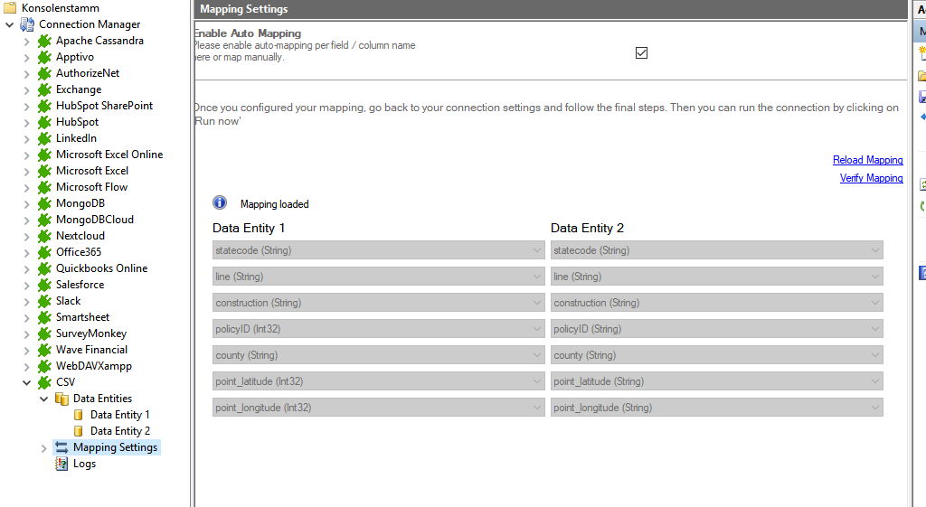 Mapping in the Layer2 Cloud Connector for csv data integration