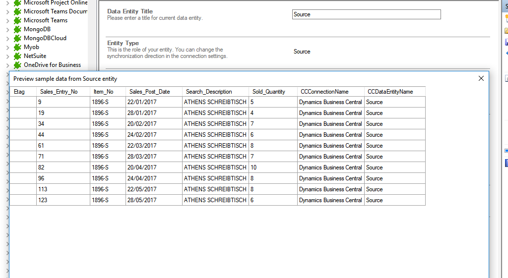 Preview data of Dynamics 365 Business Central integration