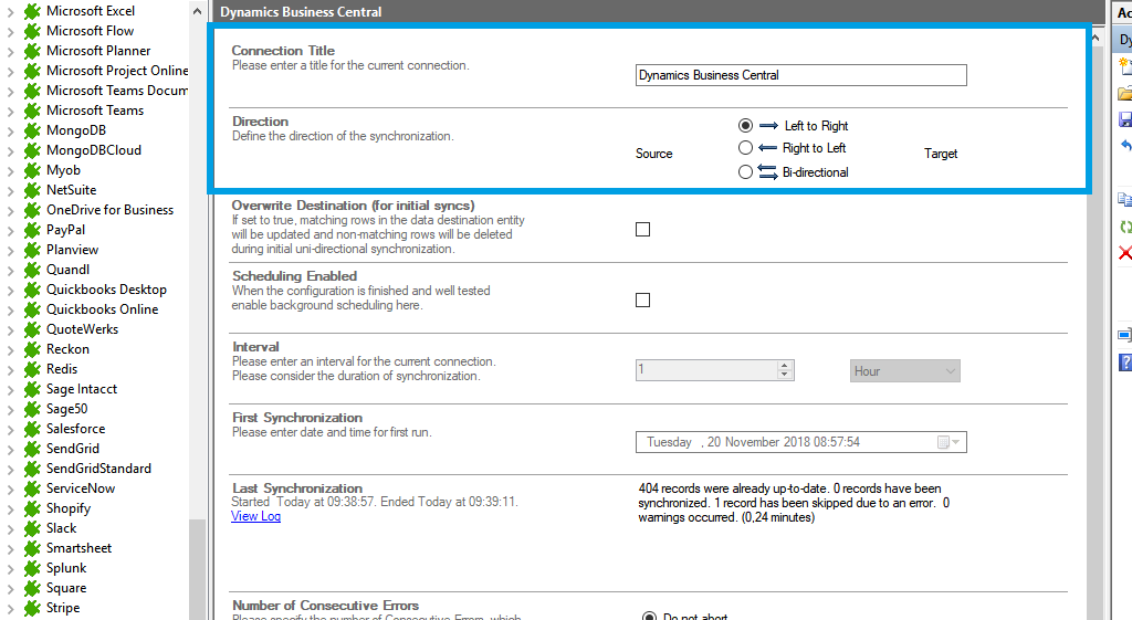 Step 1 Dynamics 365 Business Central connection setup