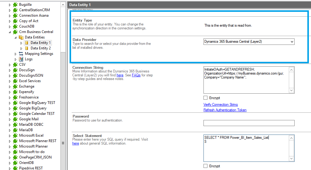 Step 2 Dynamics 365 Business Central integration source setup