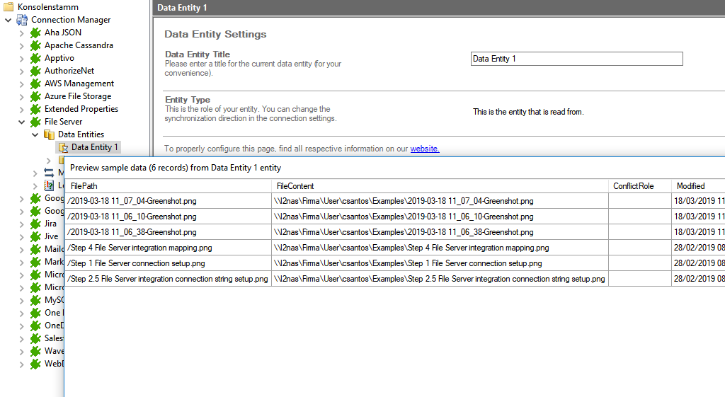 Preview data of File Server integration