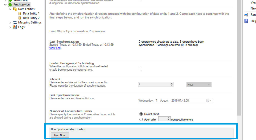 Start the data integration of freshservice