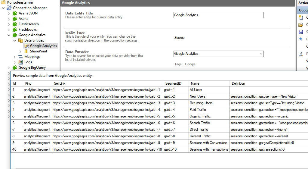 Preview data of Google Analytics integration in the Layer2 Cloud Connector