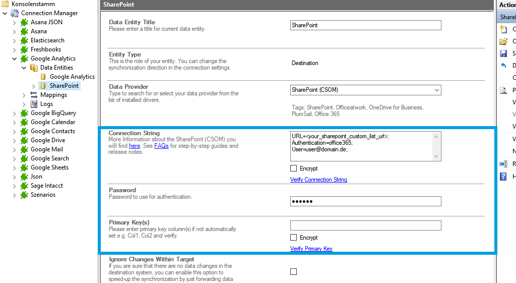 Target setup for Google Analytics integration in the Layer2 Cloud Connector