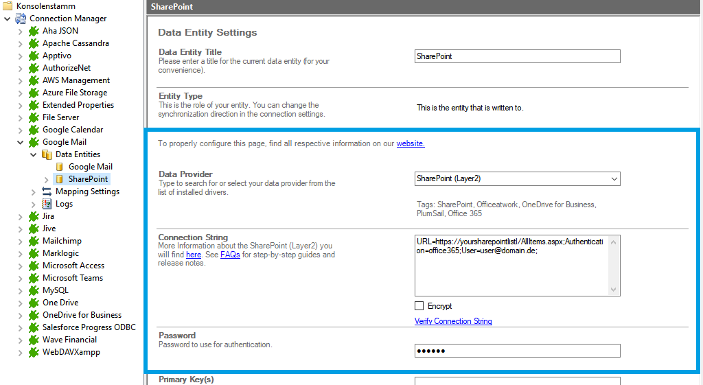 Target setup for google mail integration in the Layer2 Cloud Connector