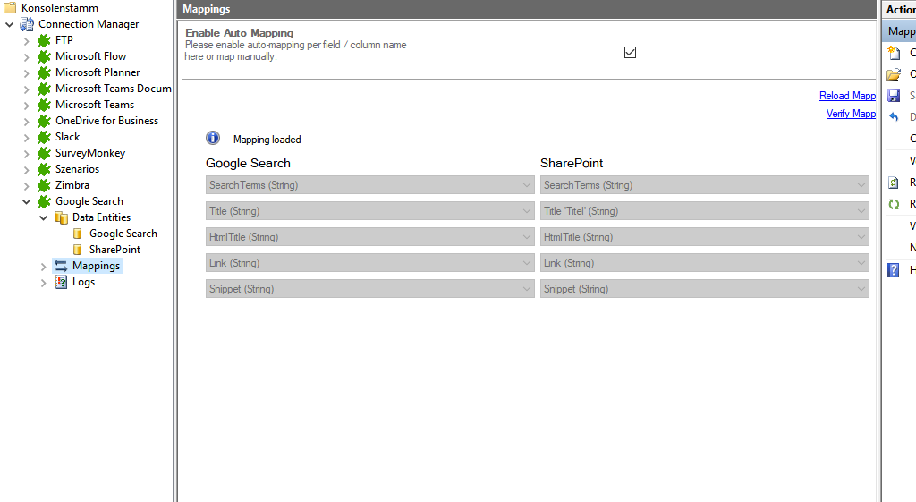 Mapping in the Layer2 Cloud Connector for Google Search data integration