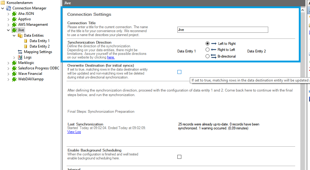 Connection setup for jive in the Layer2 Cloud Connector