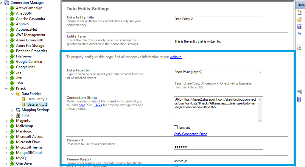 Target setup for Knack integration in the Layer2 Cloud Connector