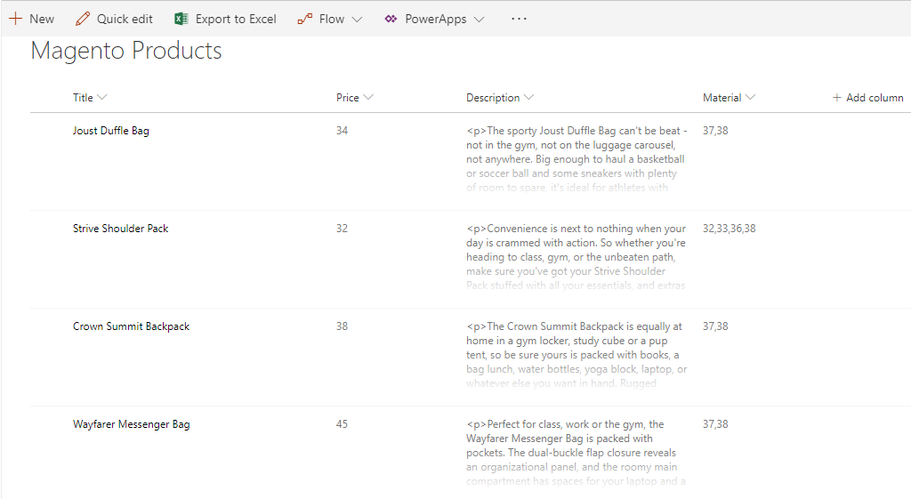 Finished data integration of magento