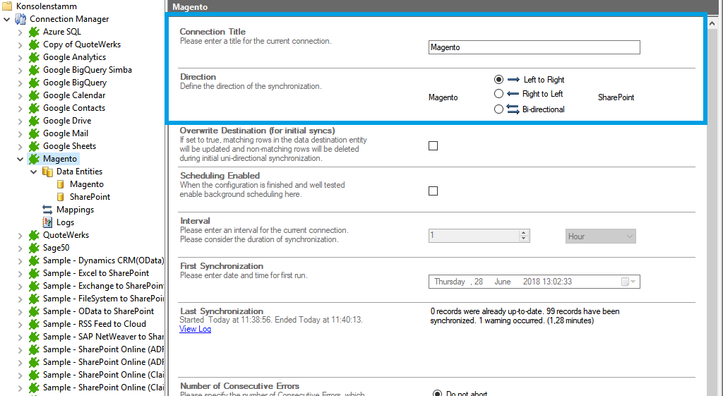 Step 1 Magento connection setup