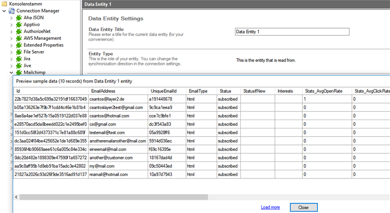 Preview data of Mailchimp integration