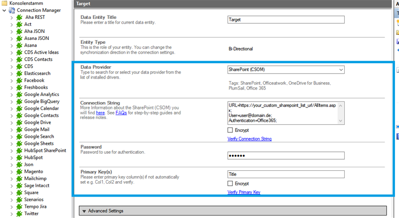 Target setup for MongoDB Cloud integration in the Layer2 Cloud Connector