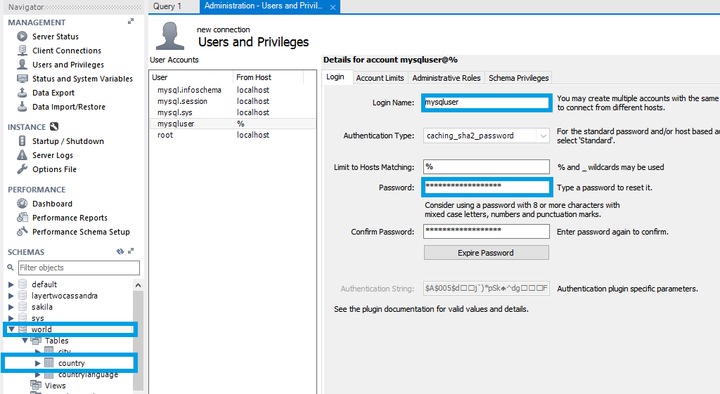 MySQL administrator login