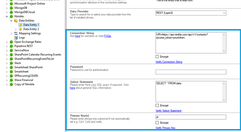 Step 2.5 Nimble integration connection string setup