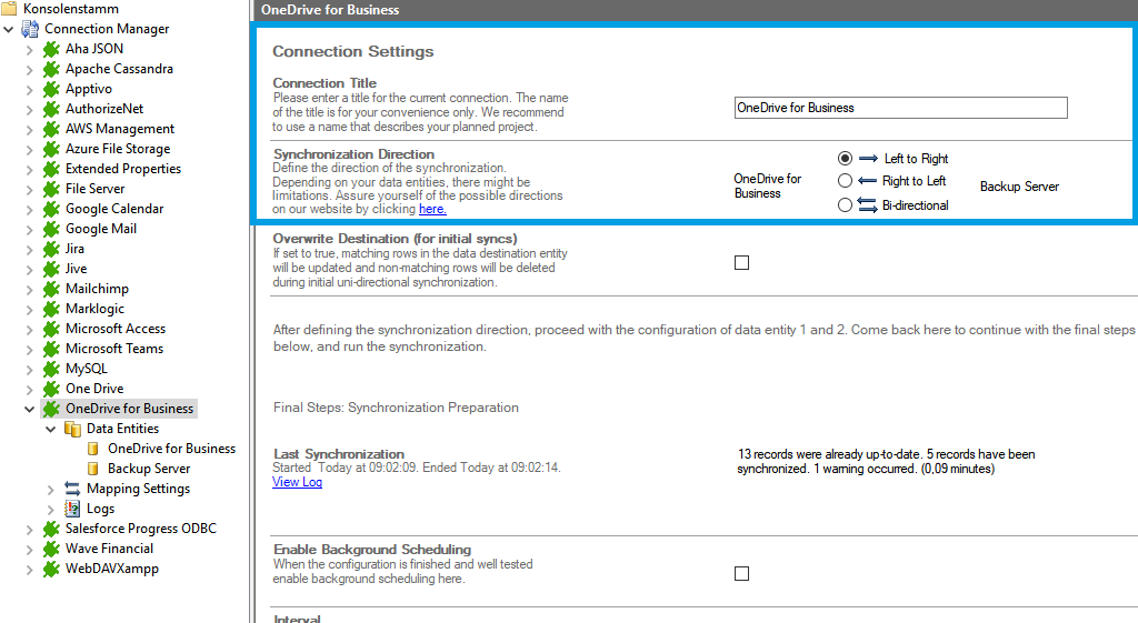 Step 1 OneDrive connection setup