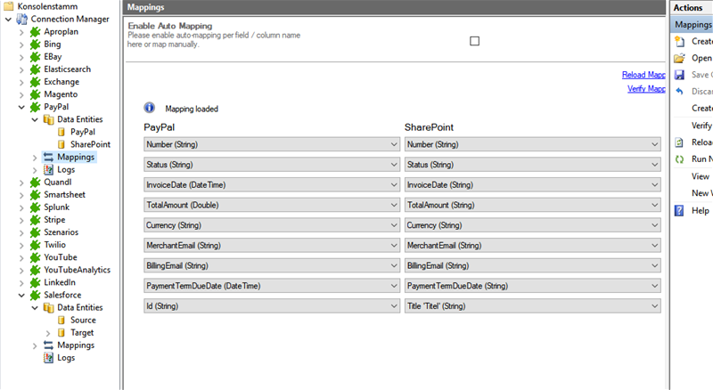 Mapping in the Layer2 Cloud Connector for PayPal data integration