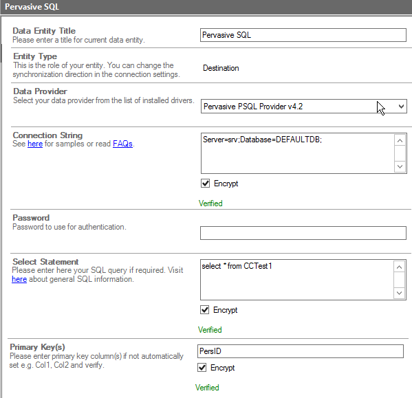 Example Connection Pervasive PSQL