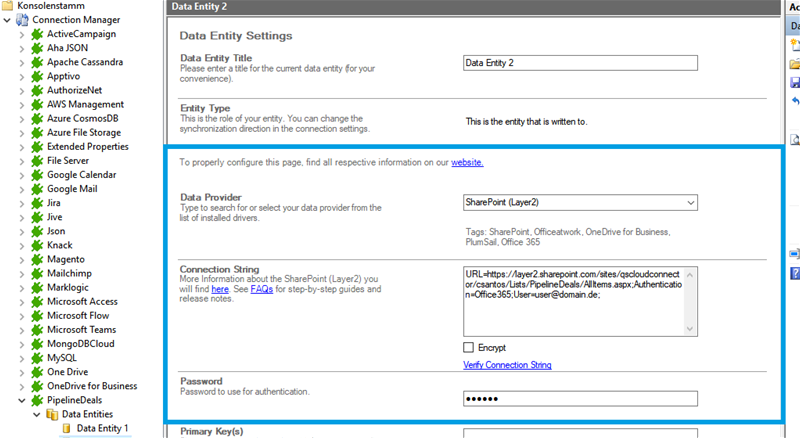 Target setup for PipelineDeals integration in the Layer2 Cloud Connector